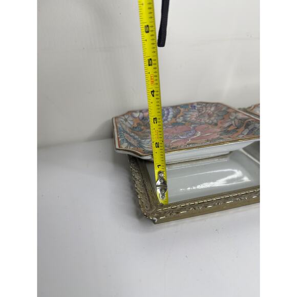 Set of Two Chinioserie Vintage Andrea by Sadek Floral Ceramic Square Trinket - Picture 6 of 9